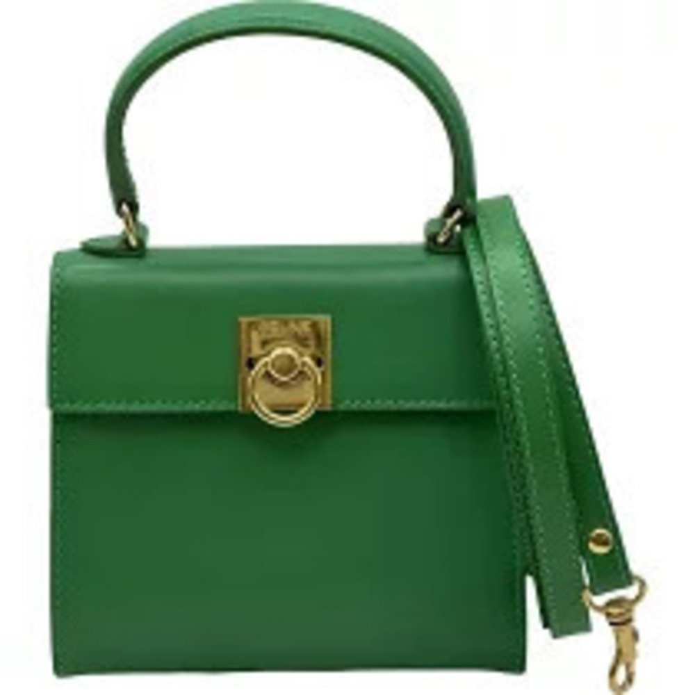 Celine Top Handle Shoulder Bag Green Calfskin